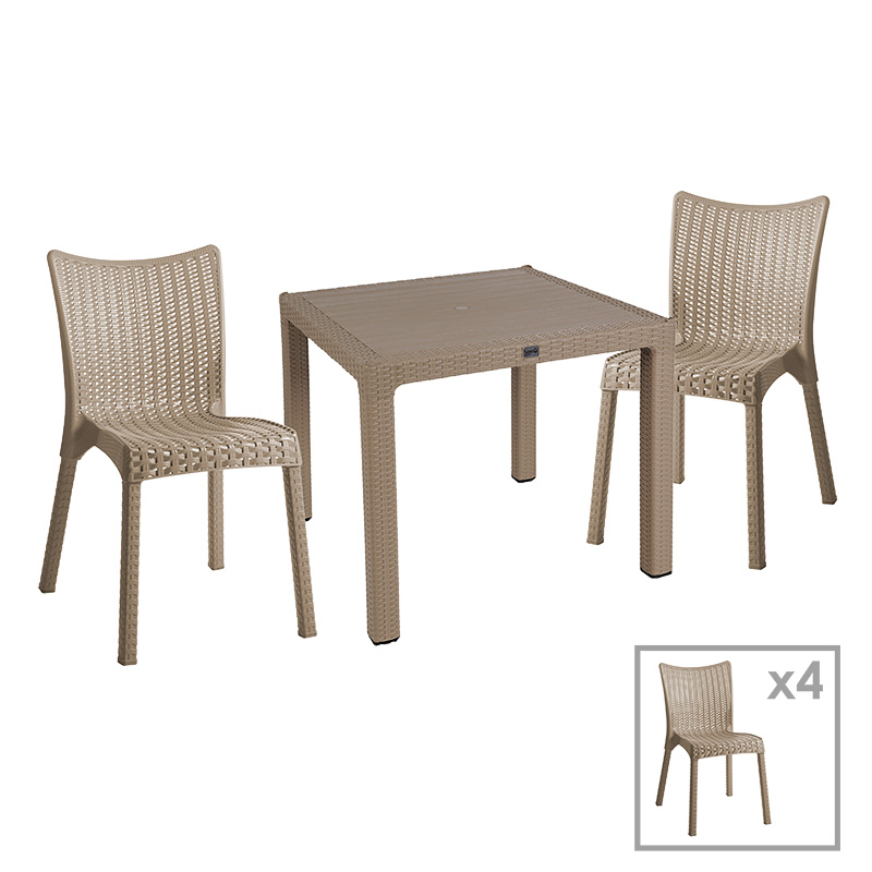 253-000077 Τραπεζαρία Explore-Confident σετ 5τεμ PP cappuccino 90x90x73