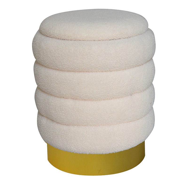 257-000014 Σκαμπό-μπαούλο Dazzle μπουκλέ cream-χρυσό Φ36x44εκ