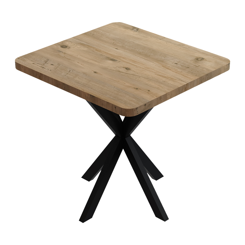 321-000081 Τραπέζι Prestone oak μελαμίνης-μαύρο μέταλλο 70x70x75εκ