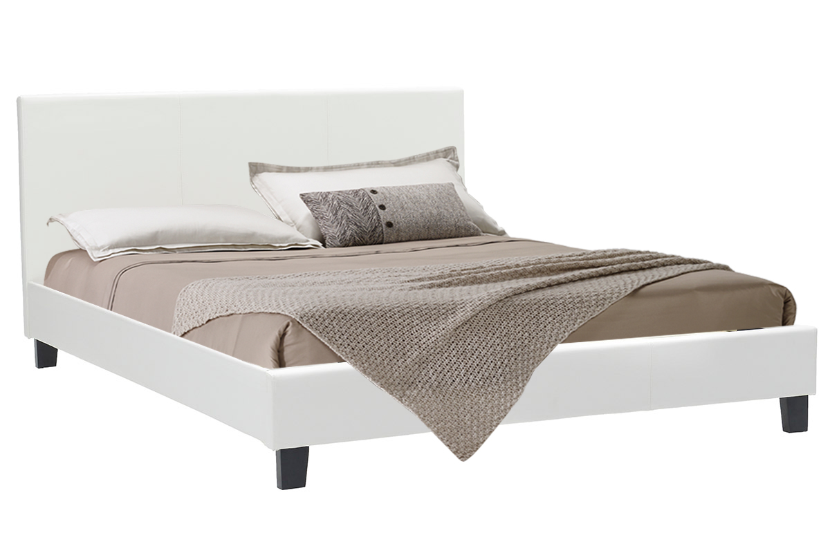 006-000001 Κρεβάτι Nevil διπλό 150x200 PU χρώμα λευκό ματ