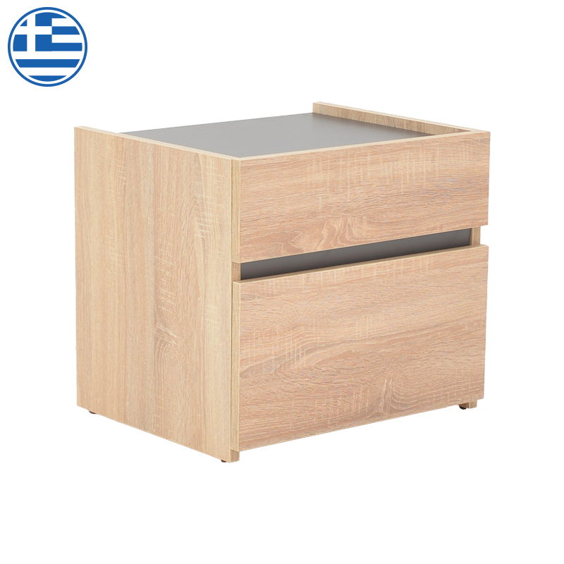 362-000001 Κομοδίνο Comcie σε φυσικό με γκρι απόχρωση 50x42x45.5εκ