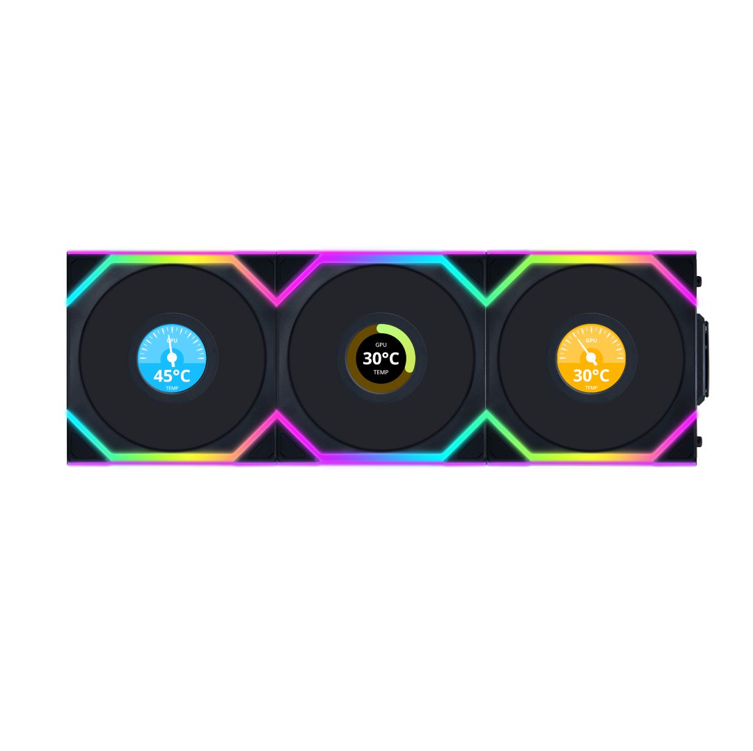 P11正叶-Large-1 Lian Li UNIFAN SL Wireless LCD 120 -3PCS Reverse Black (Triple pack include Controller) - Case Fan