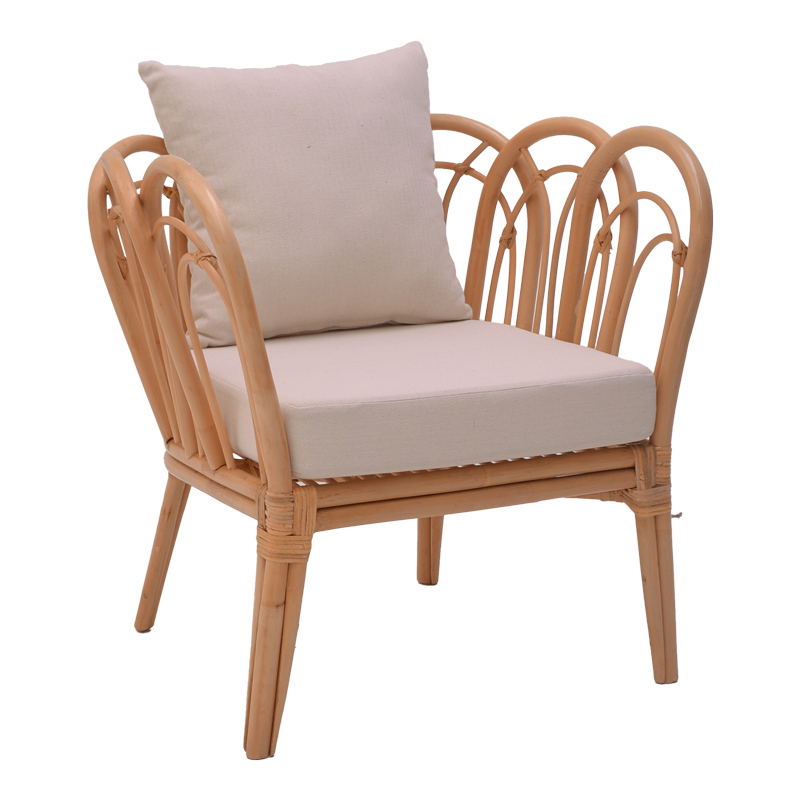 335-000012 Πολυθρόνα Tania φυσικό rattan-λευκό μαξιλάρι 76x76x76εκ