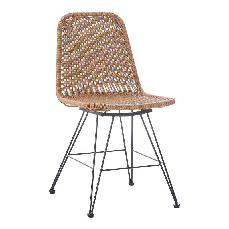 286-000015 Καρέκλα Pamela pe rattan σε φυσική απόχρωση και μαύρα μεταλλικά πόδια 44x58x82εκ
