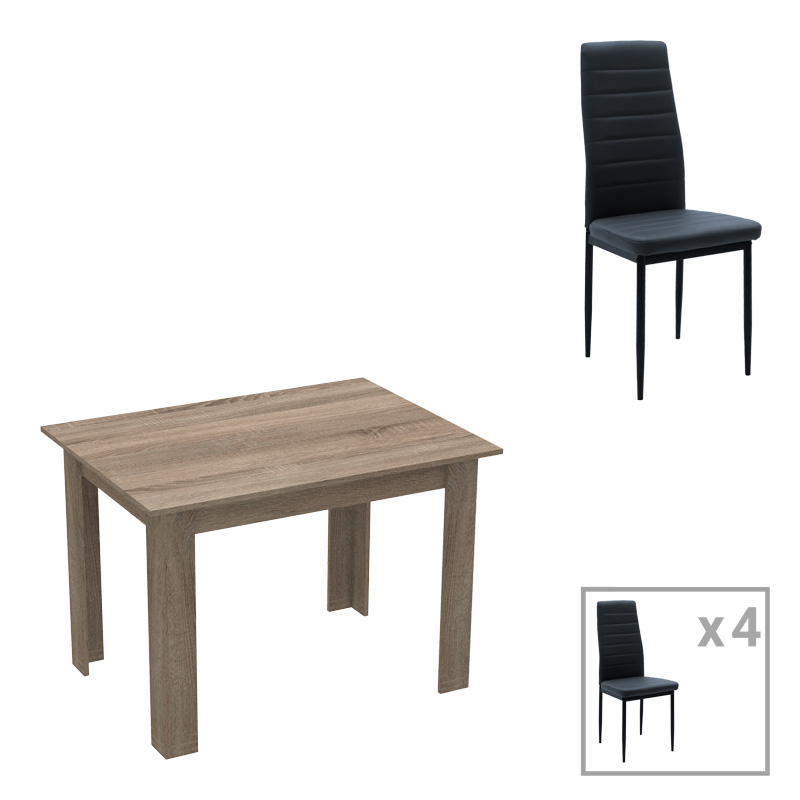 200-001161 Τραπεζαρία Manka-Parker σετ 5τεμ mdf σε μαύρη-sonoma truffle απόχρωση 110x80x77εκ