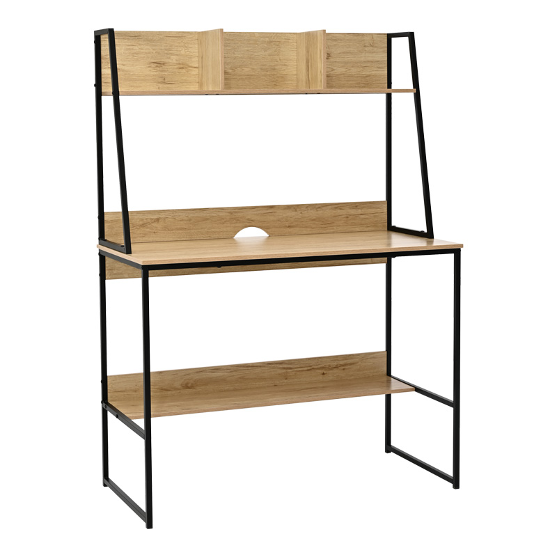 375-000011 Γραφείο εργασίας Herbey με ράφια σε oak απόχρωση με πόδι μαύρο μέταλλο 100x48x139εκ