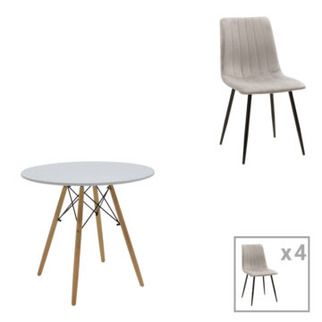 Τραπεζαρία Julita-Noor σετ 5τεμ  MDF λευκό-γκρι-πόδια φυσικό Φ80x73εκ