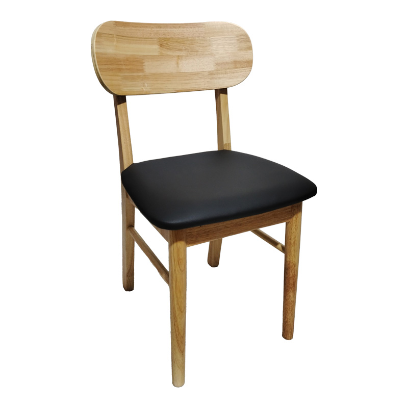382-000003 Καρέκλα Bedona rubberwood σε φυσική απόχρωση με μαύρο pu μαξιλάρι 47x46x80εκ