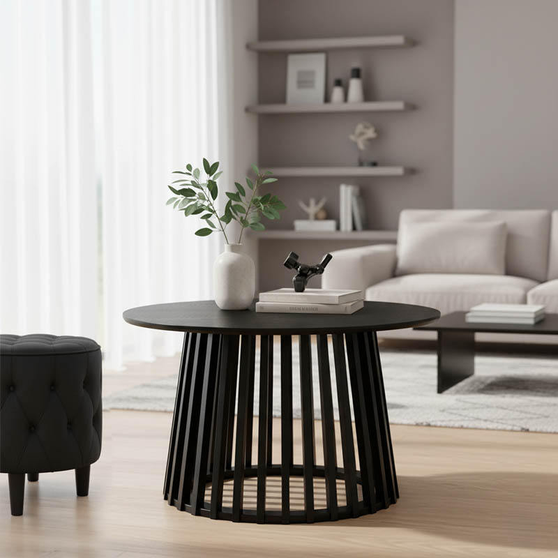 260-000037 Τραπέζι σαλονιού Domonic mdf σε μαύρη απόχρωση Φ80x45εκ