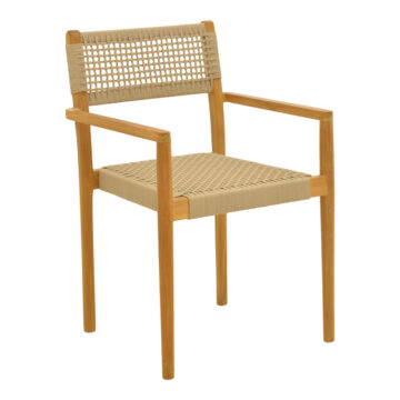 Πολυθρόνα Lengan σκελετός teak ξύλο σε φυσική απόχρωση-μπεζ σχοινί 54x52x80εκ