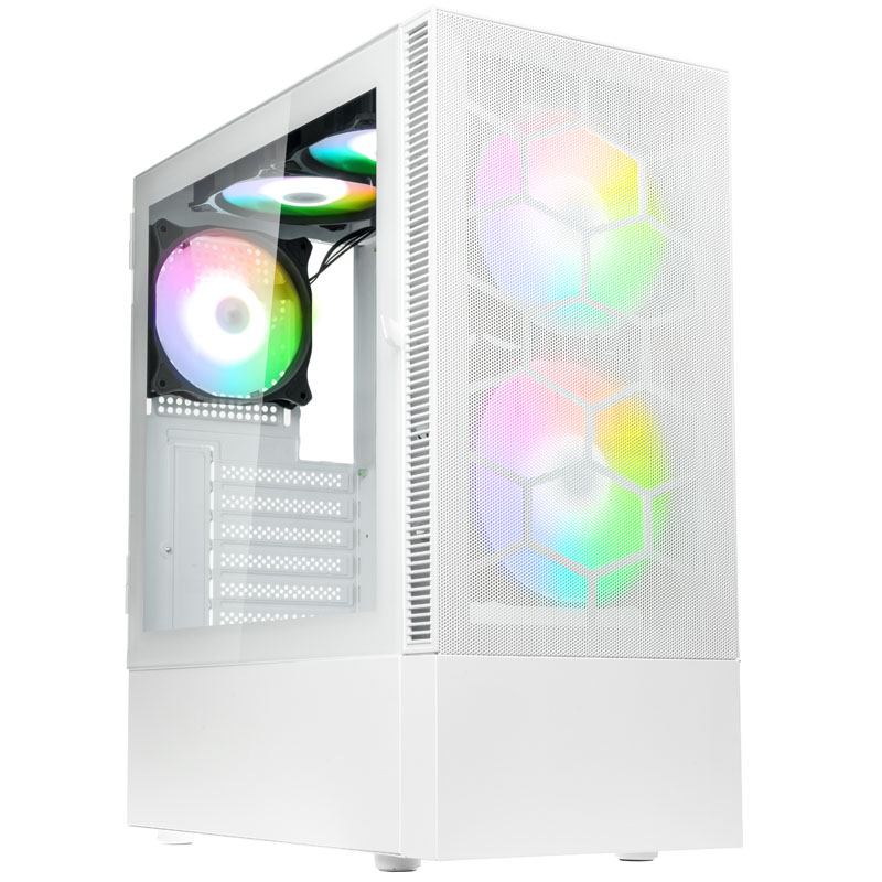 GEKL_140_01 Kolink Observatory MX Mesh ARGB Midi Tower Case - White (with 5 ARGB fans - 2x140mm & 3x120mm)